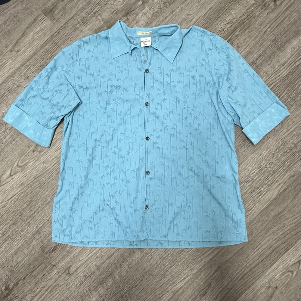 Columbia River Resort Blue Bamboo Print Button Up Shirt Womens XL FL7149